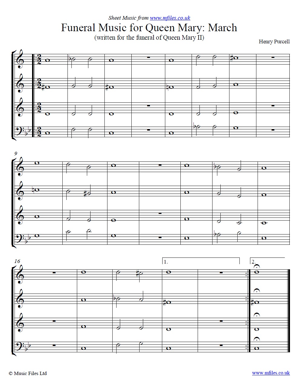 Purcell's March from the Funeral Music for Queen Mary (score) - click to download sheet music Purcell's March from the Funeral Music for Queen Mary (score) - sheet music 1st page