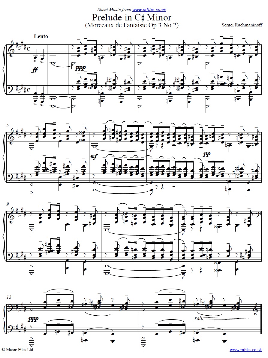 Rachmaninoff's Prelude Op.3 No.2 in C#m for piano - click to download sheet music Rachmaninoff's Prelude Op.3 No.2 in C#m for piano - sheet music 1st page