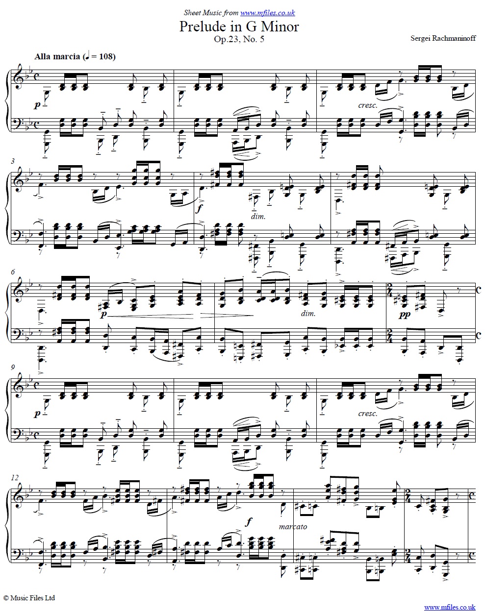 Rachmaninoff's Prelude Op.23 No.5 in Gm for piano - click to download sheet music Rachmaninoff's Prelude Op.23 No.5 in Gm for piano - sheet music 1st page