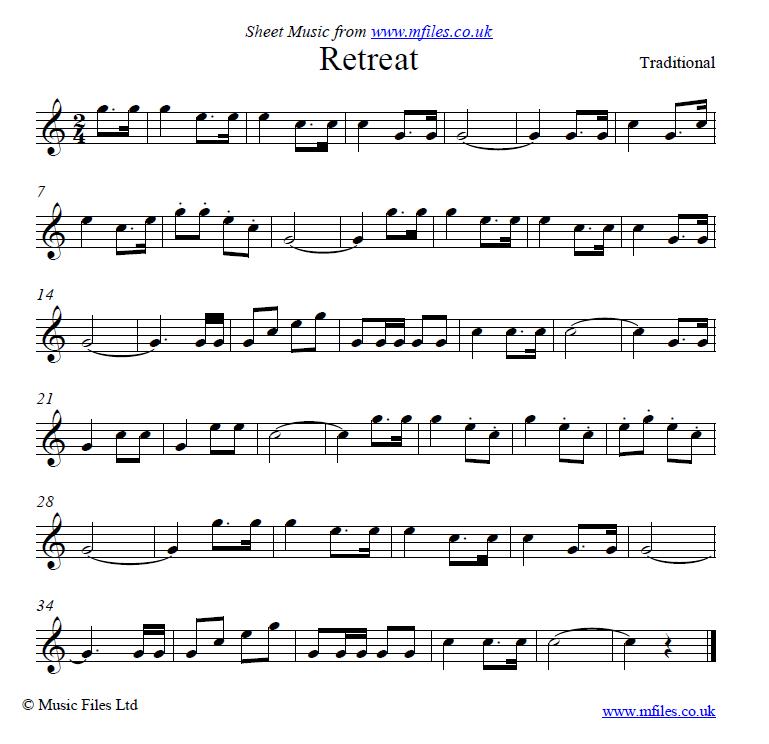 Retreat (bugle call) - click to download sheet music Retreat (bugle call) - sheet music 1st page
