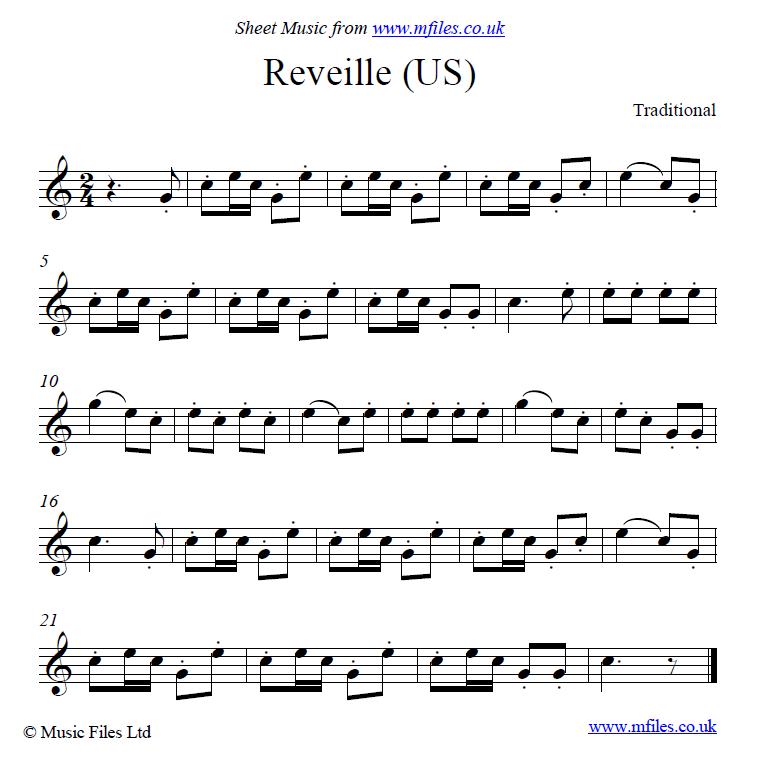 Reveille (US bugle call) - click to download sheet music Reveille (US bugle call) - sheet music 1st page