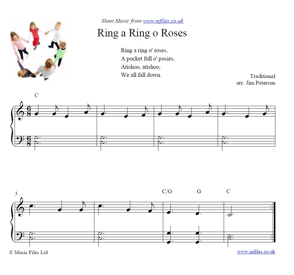Ring a Ring o' Roses for piano - click to download sheet music Ring a Ring o' Roses for piano - sheet music 1st page
