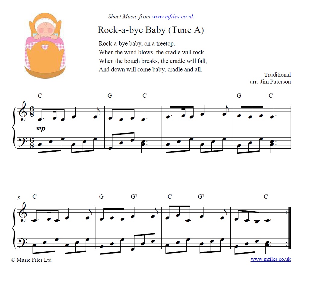 Rock-a-bye Baby (tune A) for piano - click to download sheet music Rock-a-bye Baby (tune A) for piano - sheet music 1st page