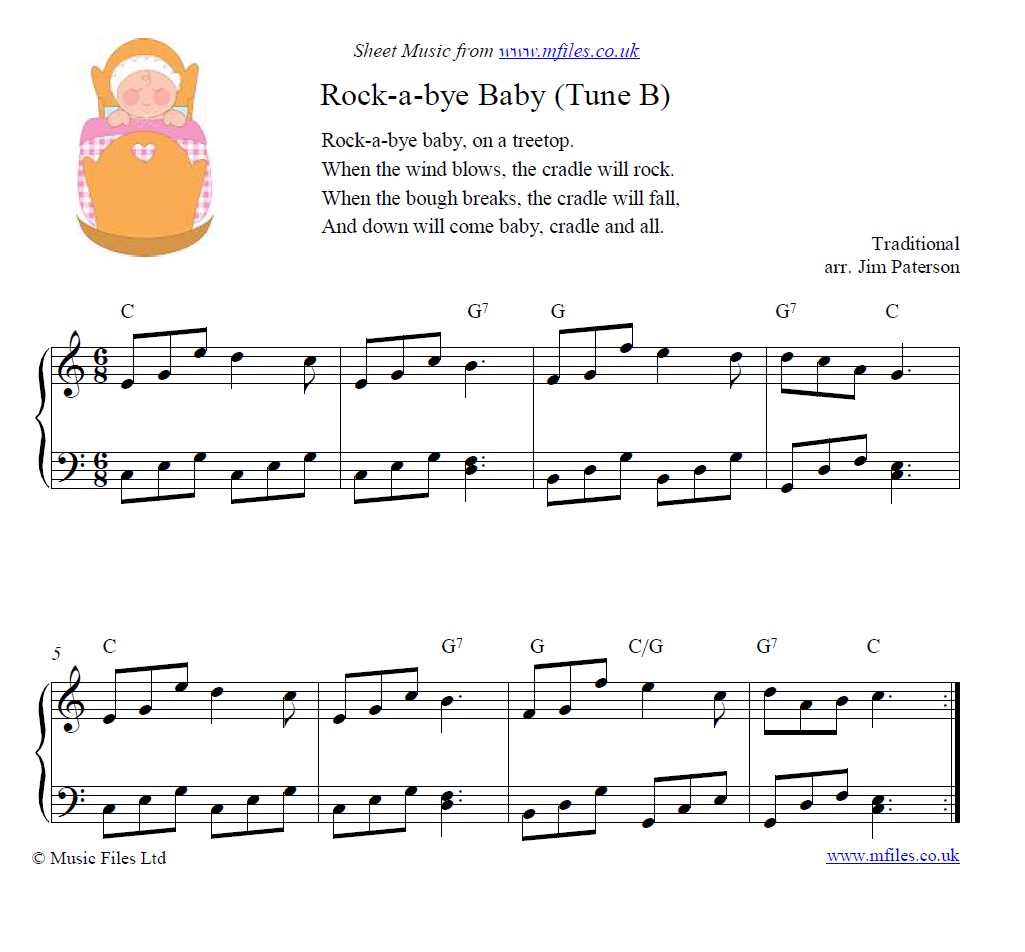 Rock-a-bye Baby (tune B) for piano - click to download sheet music Rock-a-bye Baby (tune B) for piano - sheet music 1st page