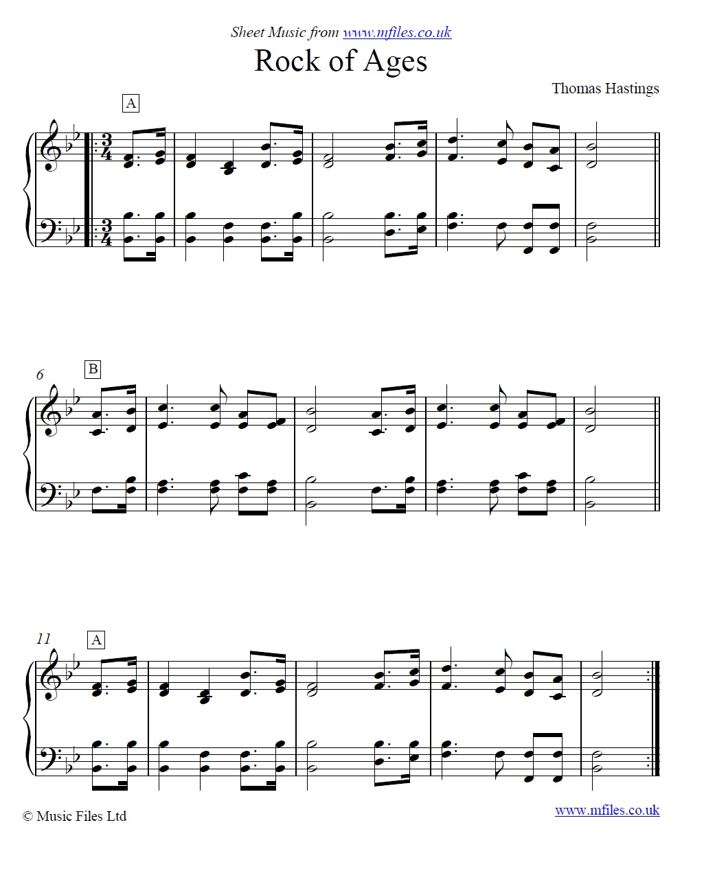 Rock of Ages for piano - click to download sheet music Rock of Ages for piano - sheet music 1st page