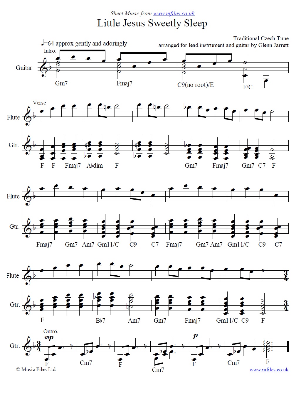 Rocking Carol (Little Jesus Sweetly Sleep) arranged by Glenn Jarrett for flute and guitar - click to download sheet music Rocking Carol (Little Jesus Sweetly Sleep) arranged by Glenn Jarrett for flute and guitar - sheet music 1st page