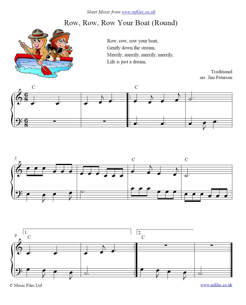 Row Row Row Your Boat round version - click to download sheet music Row Row Row Your Boat round version - sheet music 1st page