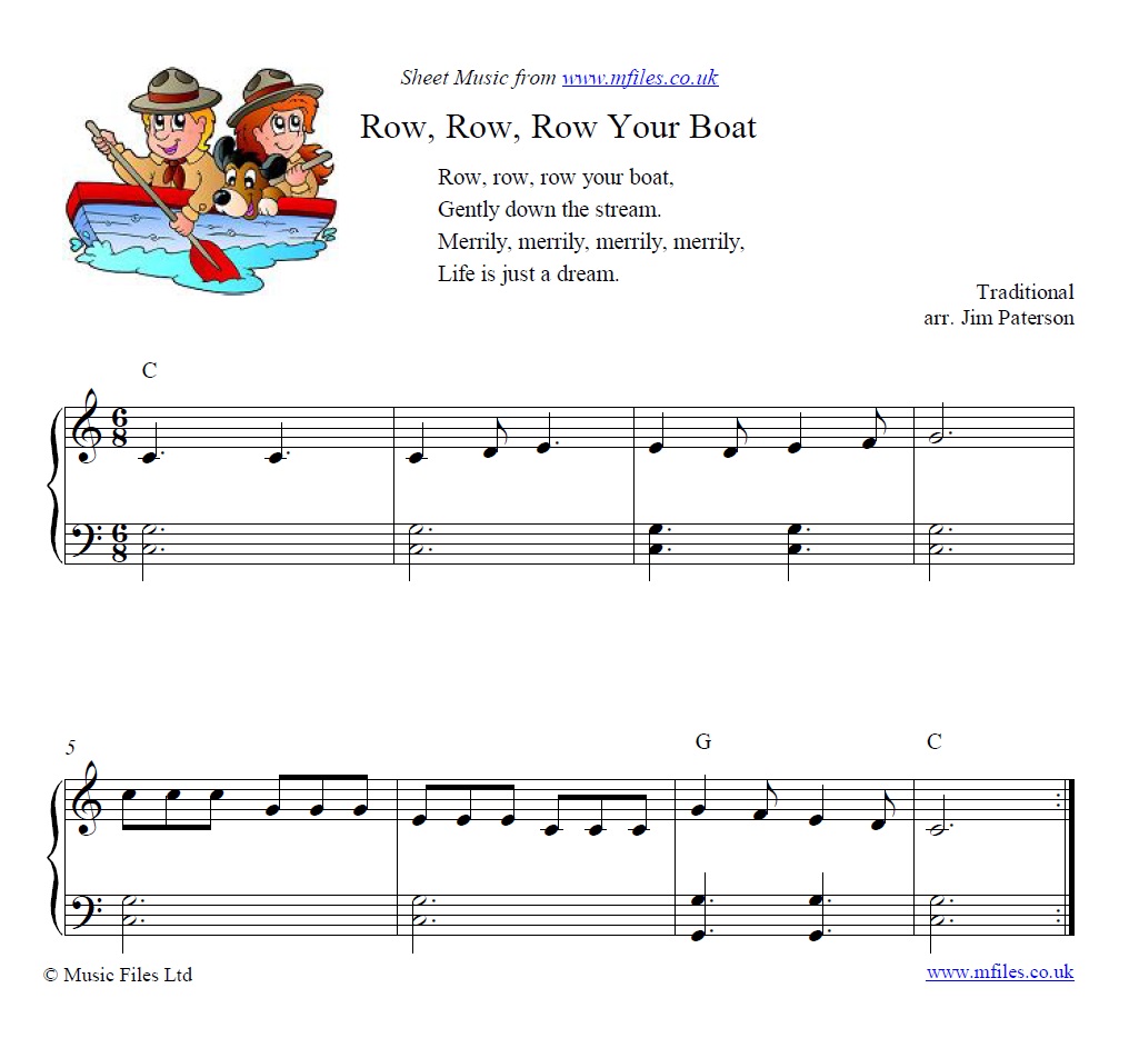 Row Row Row Your Boat for piano - click to download sheet music Row Row Row Your Boat for piano - sheet music 1st page