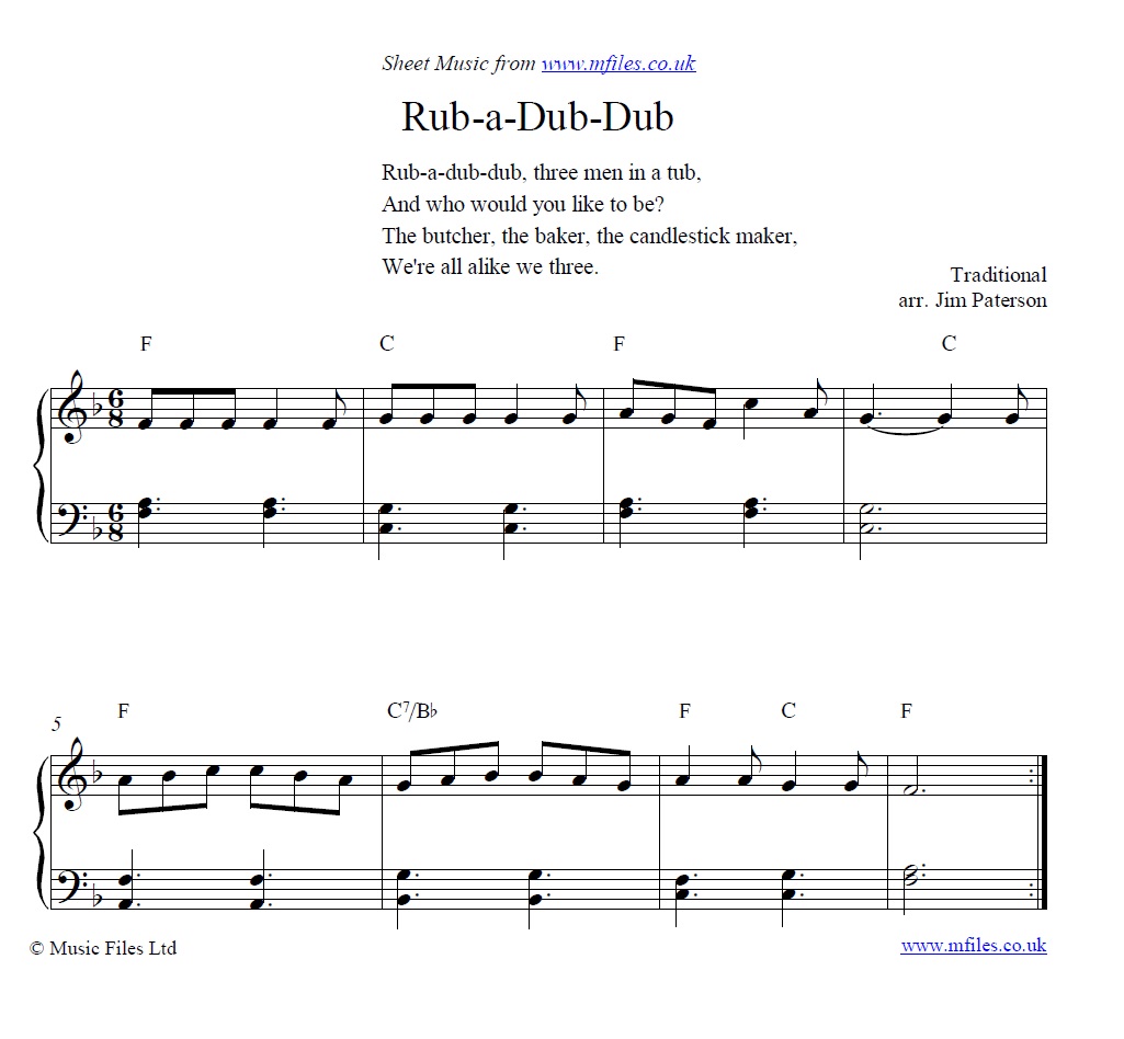 Rub-a-Dub-Dub for piano - click to download sheet music Rub-a-Dub-Dub for piano - sheet music 1st page