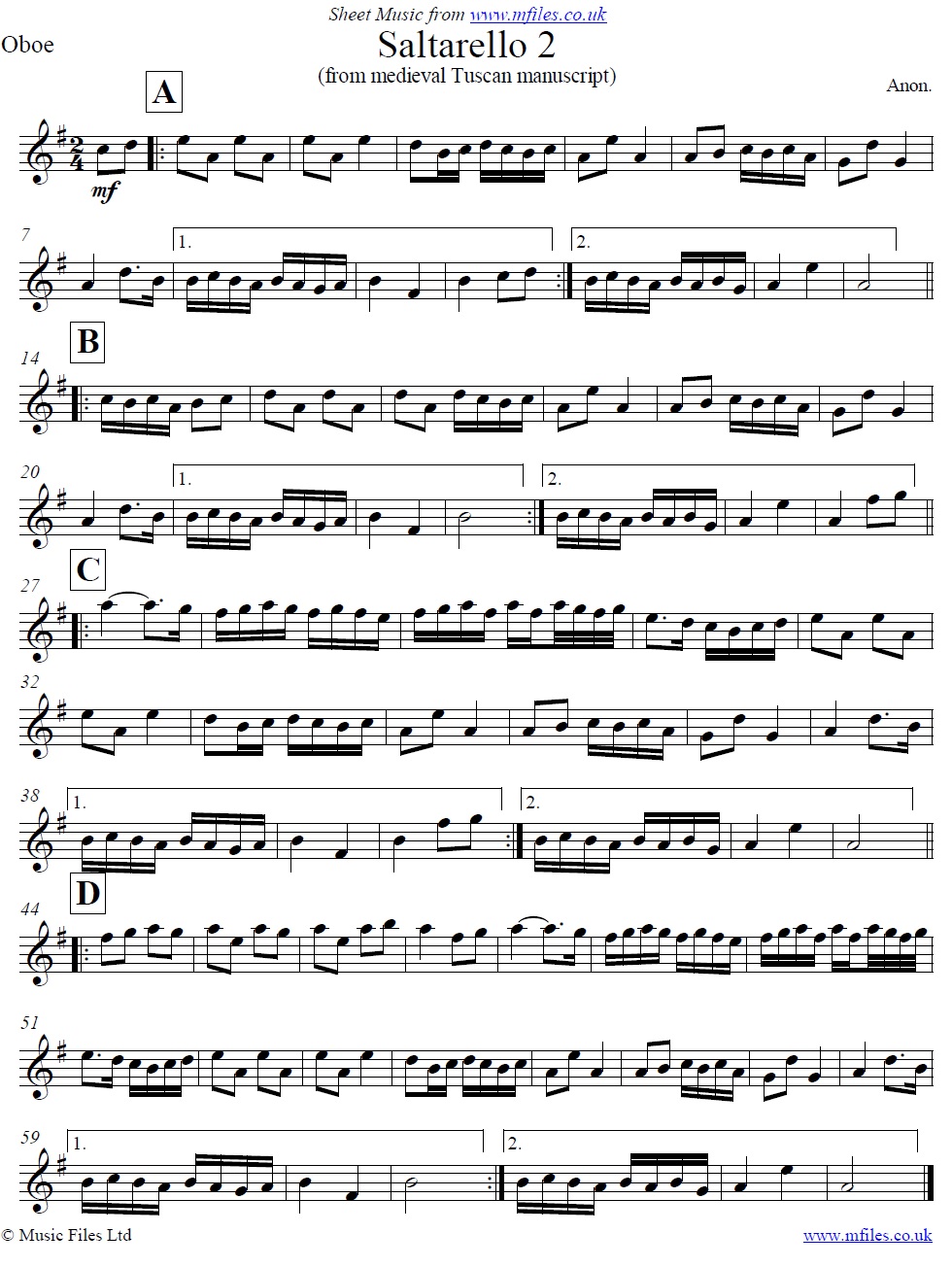 Saltarello 2 for solo instrument e.g. oboe - click to download sheet music Saltarello 2 for solo instrument e.g. oboe - sheet music 1st page