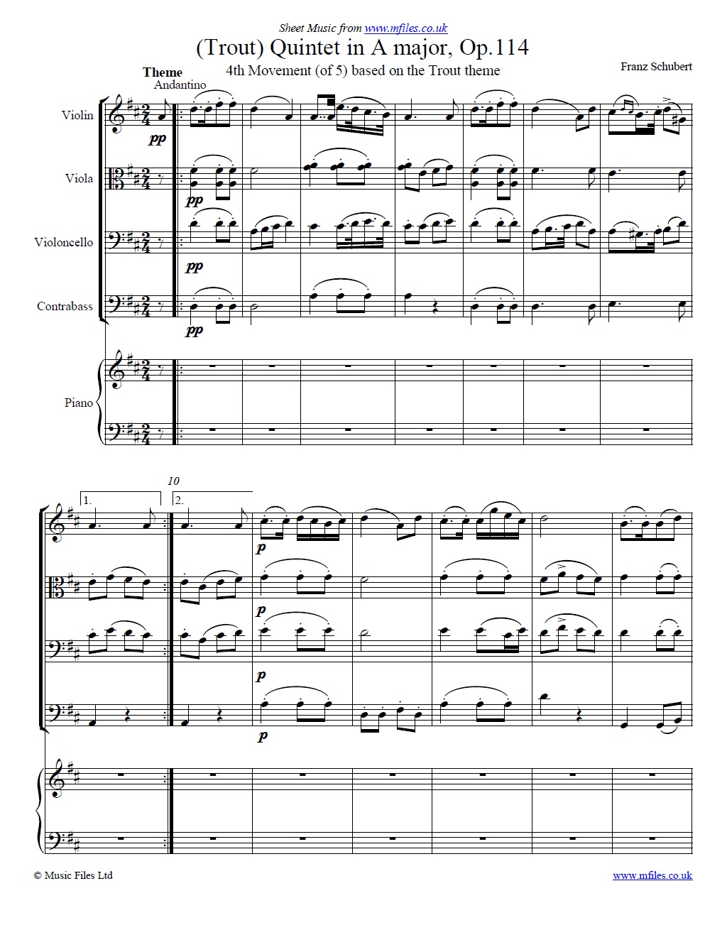 Schubert's Trout Quintet (score) - click to download sheet music Schubert's Trout Quintet (score) - sheet music 1st page