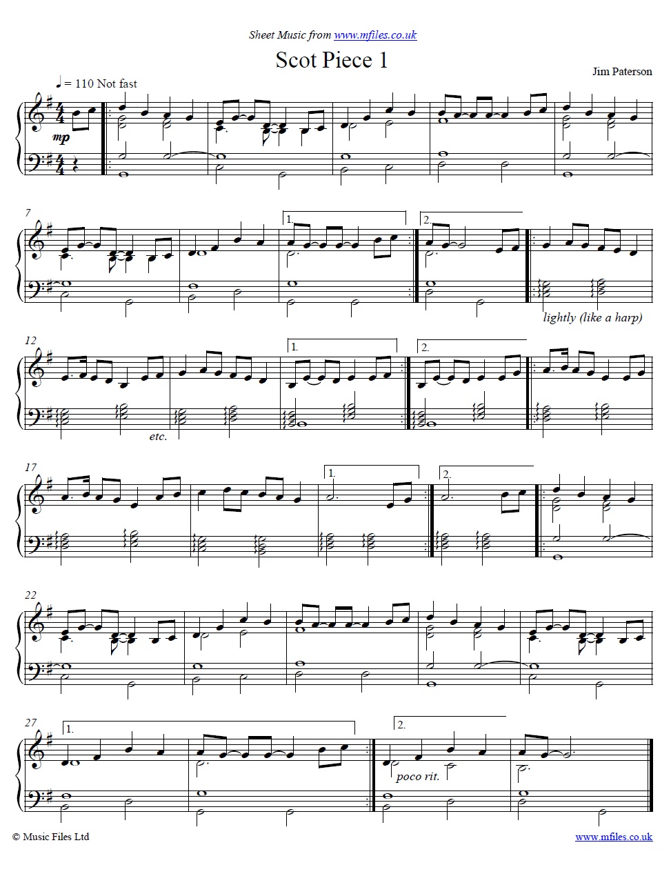 Scottish Piece by Jim Paterson for piano - click to download sheet music Scottish Piece by Jim Paterson for piano - sheet music 1st page