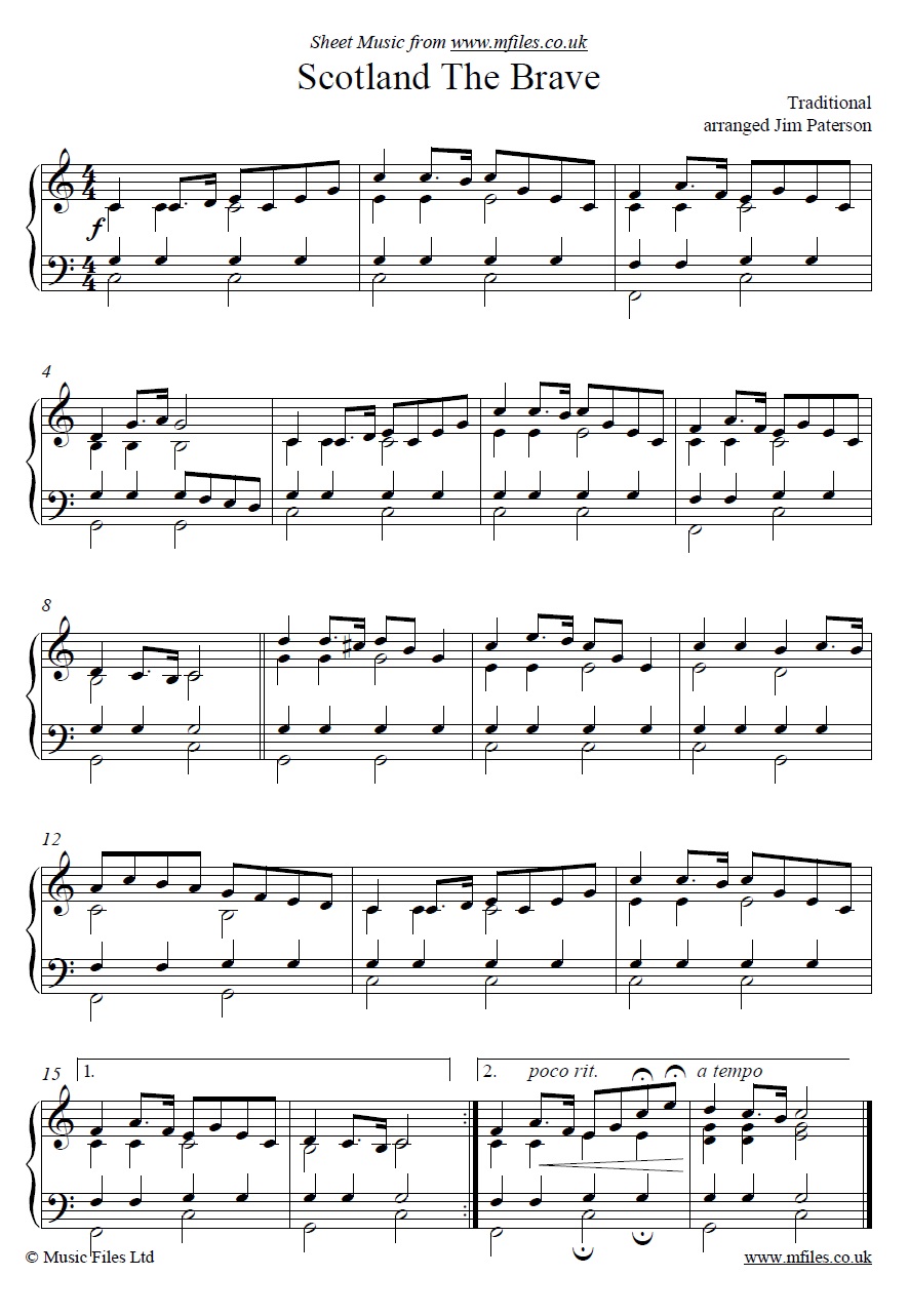 Scotland the Brave for piano - click to download sheet music Scotland the Brave for piano - sheet music 1st page