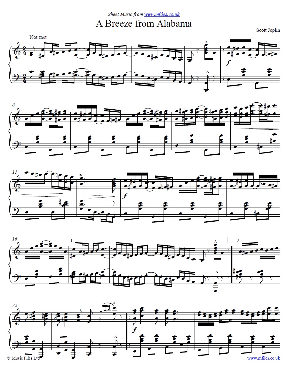 Scott Joplin's A Breeze from Alabama for piano - click to download sheet music Scott Joplin's A Breeze from Alabama for piano - sheet music 1st page