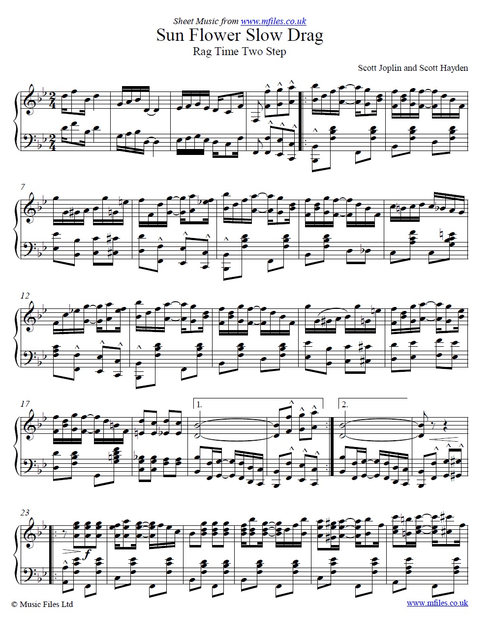 Scott Joplin and Scott Hayden's Sunflower Slow Drag for piano - click to download sheet music Scott Joplin and Scott Hayden's Sunflower Slow Drag for piano - sheet music 1st page