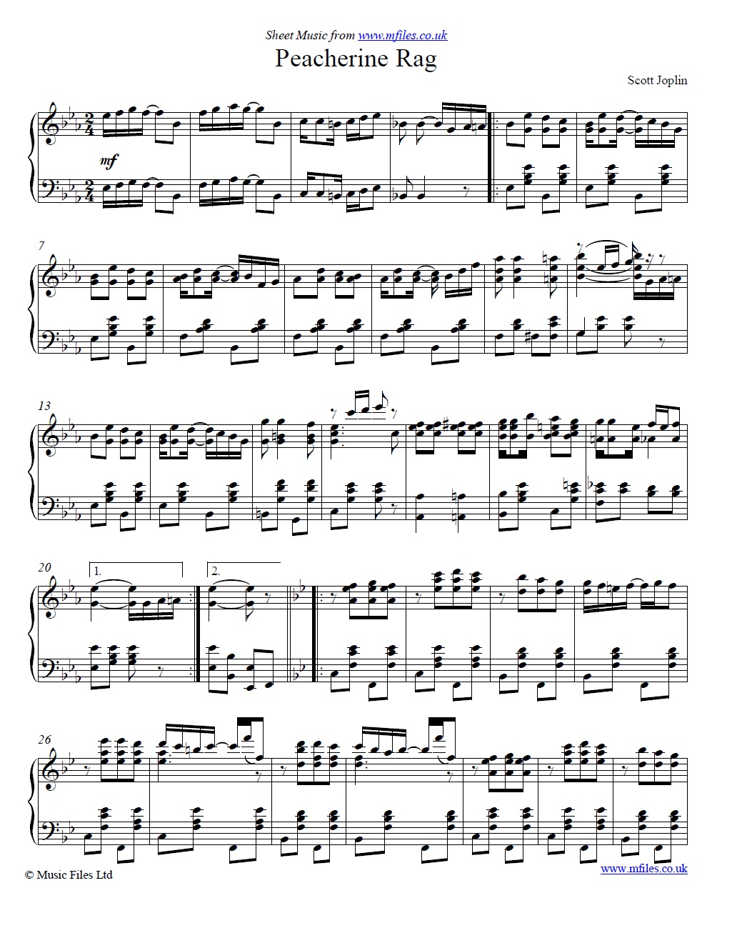 Scott Joplin's Peacherine Rag for piano - click to download sheet music Scott Joplin's Peacherine Rag for piano - sheet music 1st page
