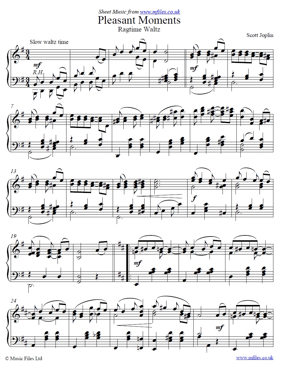 Scott Joplin's Pleasant Moments (Ragtime Waltz) for piano - click to download sheet music Scott Joplin's Pleasant Moments (Ragtime Waltz) for piano - sheet music 1st page