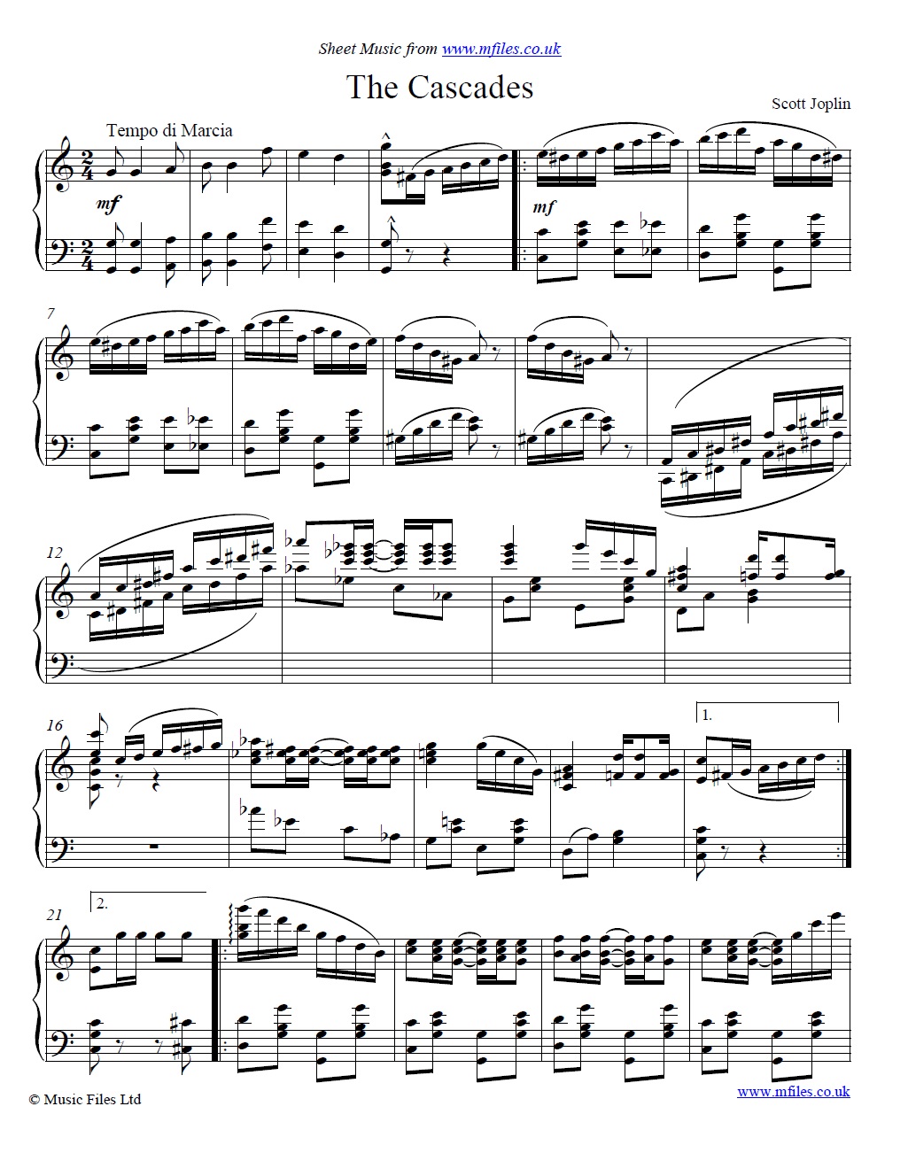 Scott Joplin's The Cascades (piano rag) - click to download sheet music Scott Joplin's The Cascades (piano rag) - sheet music 1st page