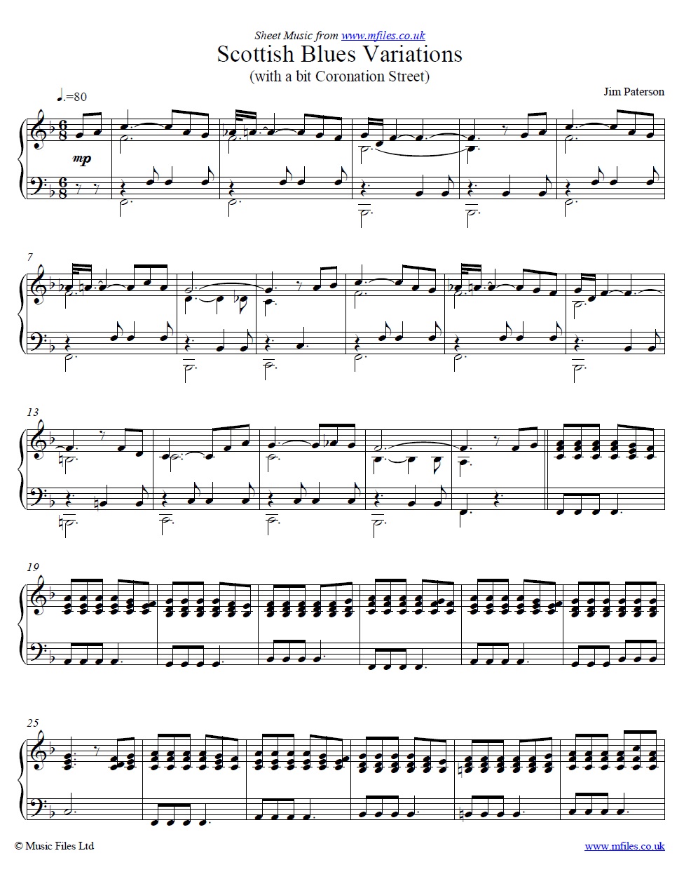 Scottish Blues Variations by Jim Paterson for piano - click to download sheet music Scottish Blues Variations by Jim Paterson for piano - sheet music 1st page