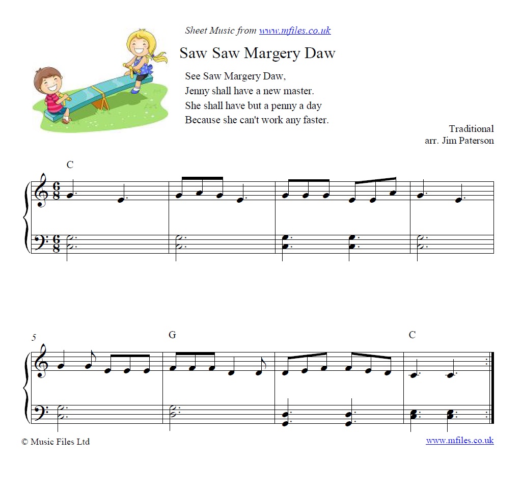 See Saw Margery Daw for piano - click to download sheet music See Saw Margery Daw for piano - sheet music 1st page