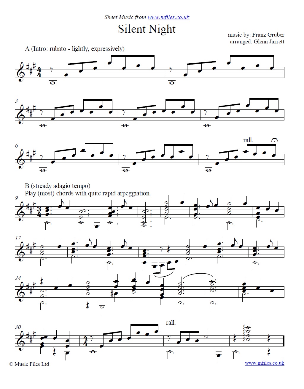Silent Night for guitar - click to download sheet music Silent Night for guitar - sheet music 1st page