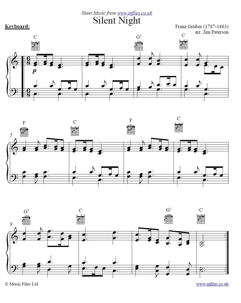 Silent Night for piano - click to download sheet music Silent Night for piano - sheet music 1st page