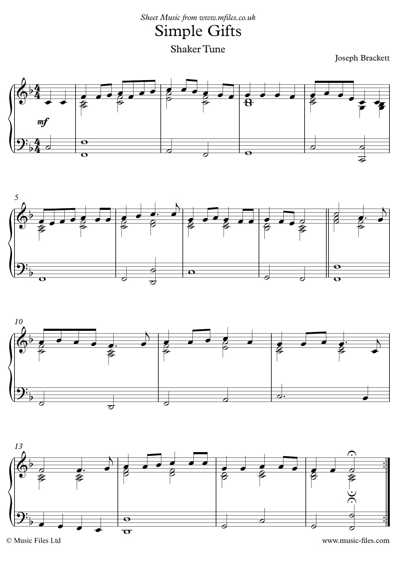 Simple Gifts (Lord of the Dance) - click to download sheet music Simple Gifts (Lord of the Dance) - piano sheet music 1st page