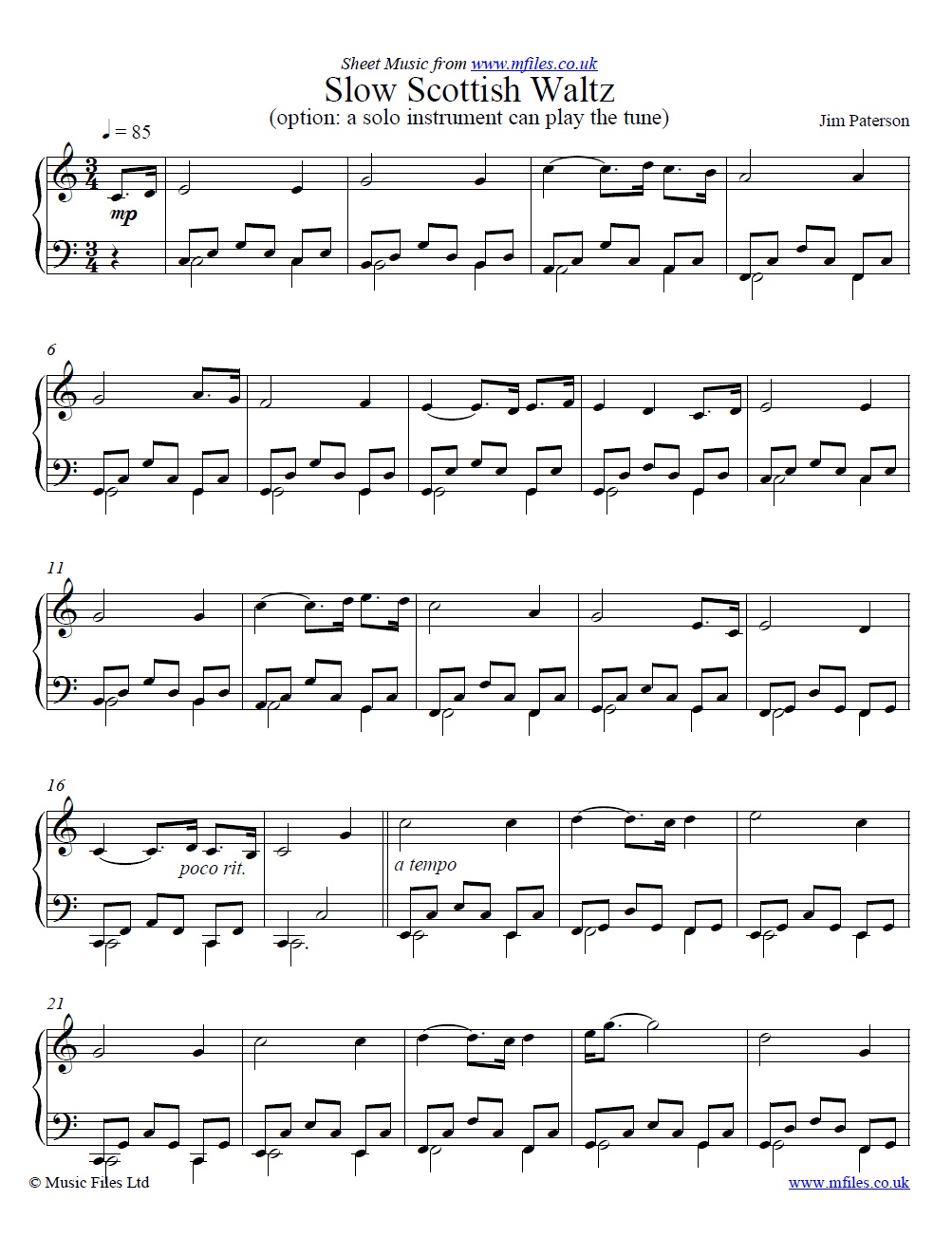 Slow Scottish Waltz by Jim Paterson for piano - click to download sheet music Slow Scottish Waltz by Jim Paterson for piano - sheet music 1st page