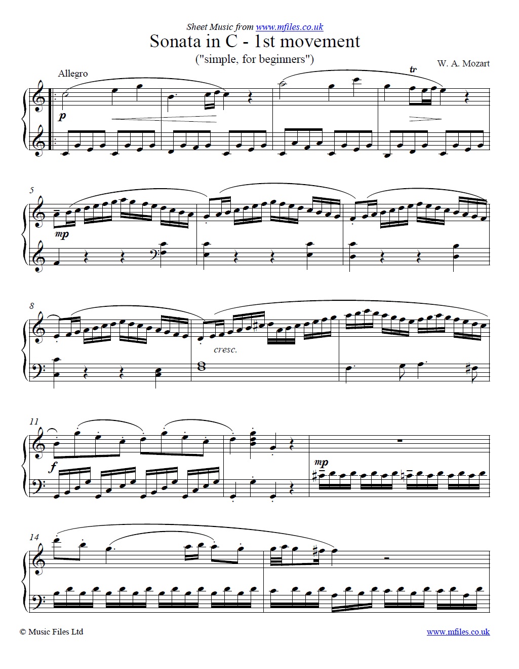 Mozart's Piano Sonata in C (1st movement) - click to download sheet music Mozart's Piano Sonata in C (1st movement) - sheet music 1st page