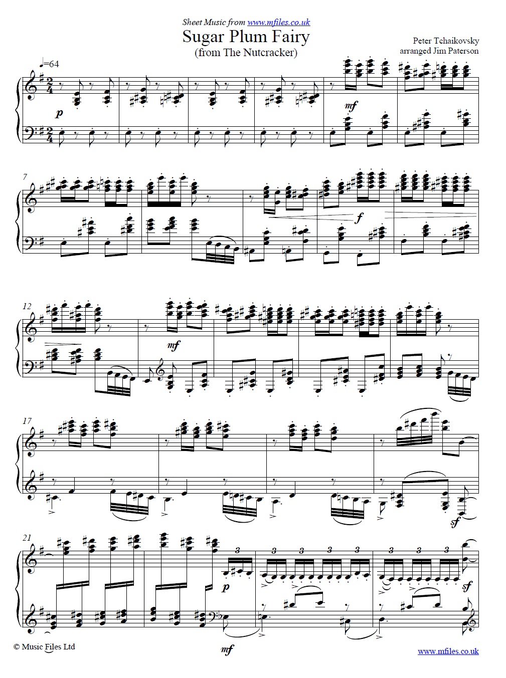 Tchaikovsky's Sugar Plum Fairy from The Nutcracker for piano - click to download sheet music Tchaikovsky's Sugar Plum Fairy from The Nutcracker for piano - sheet music 1st page