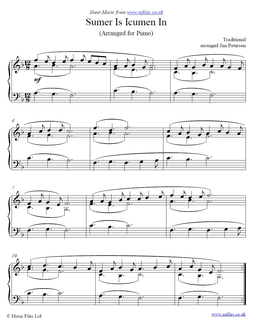 Sumer Is Icumen In for piano - click to download sheet music Sumer Is Icumen In for piano - sheet music 1st page