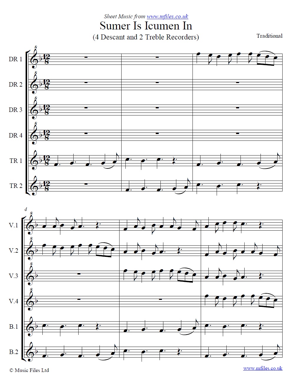 Sumer Is Icumen In - click to download sheet music Sumer Is Icumen In - sheet music 1st page