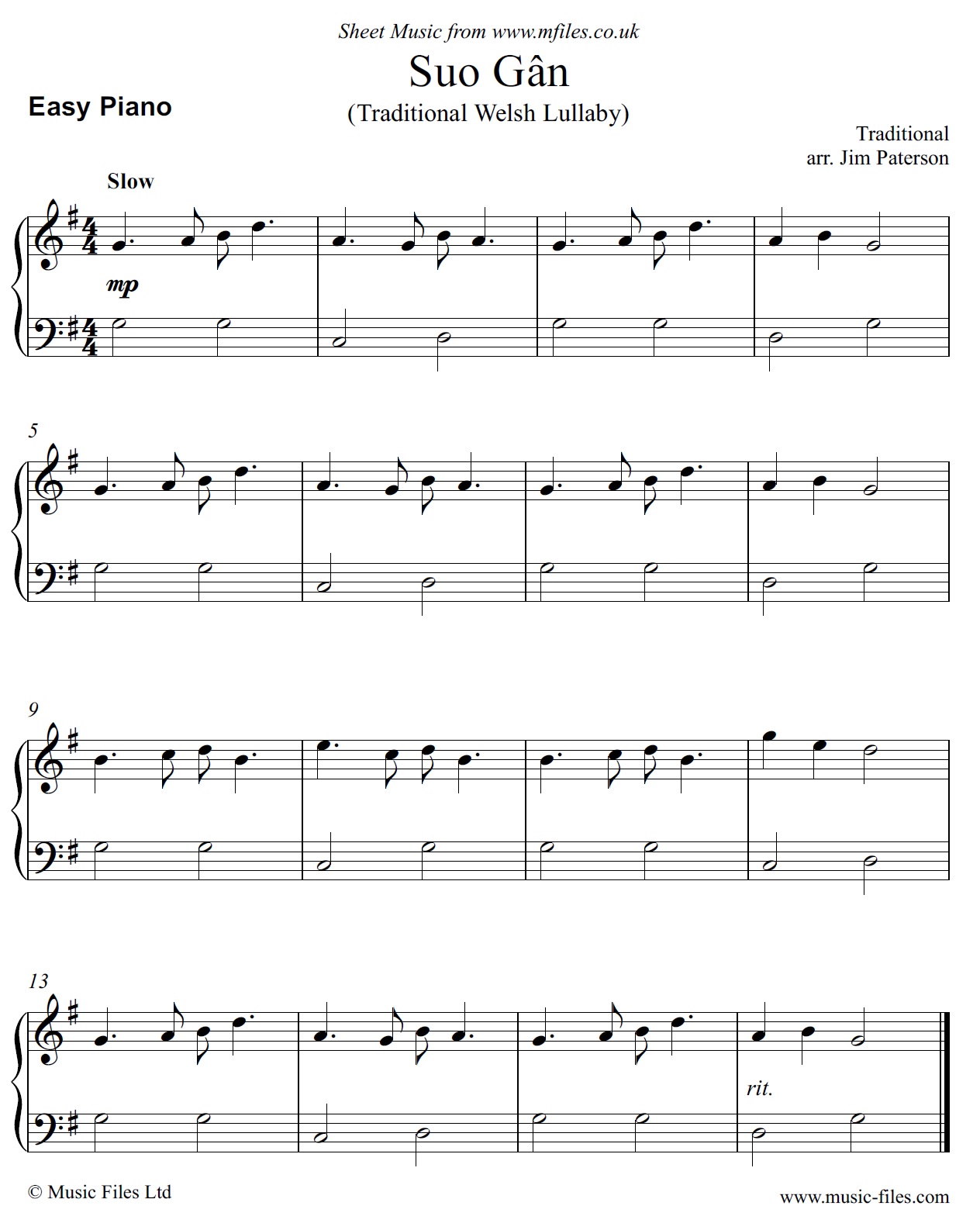 Suo Gan for Easy Piano - click to download sheet music Suo Gan for Easy Piano - sheet music 1st page