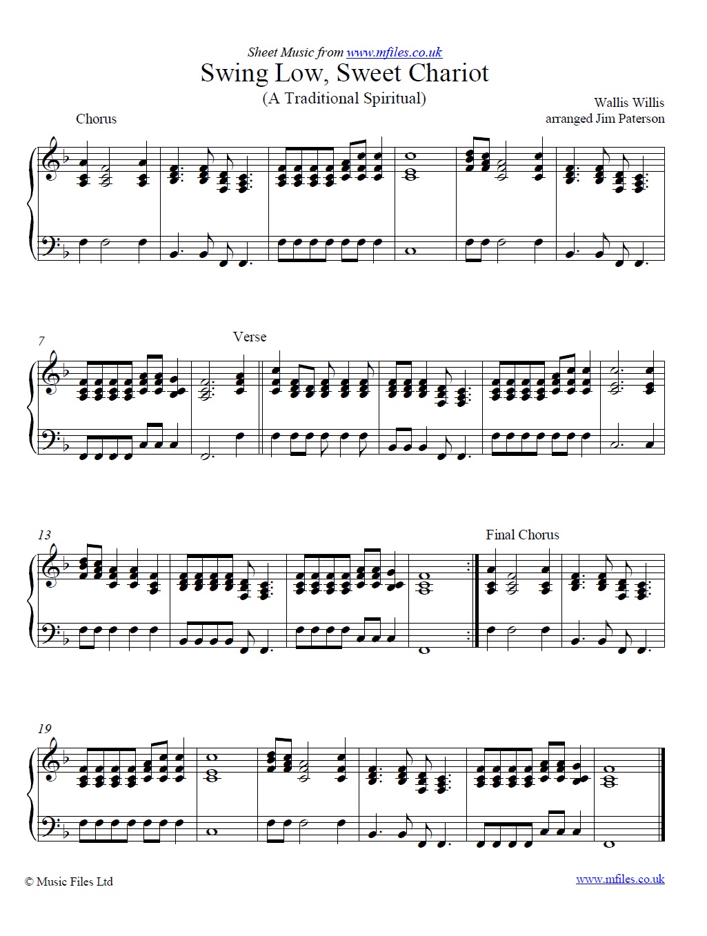 Swing Low Sweet Chariot for piano - click to download sheet music Swing Low Sweet Chariot for piano - sheet music 1st page