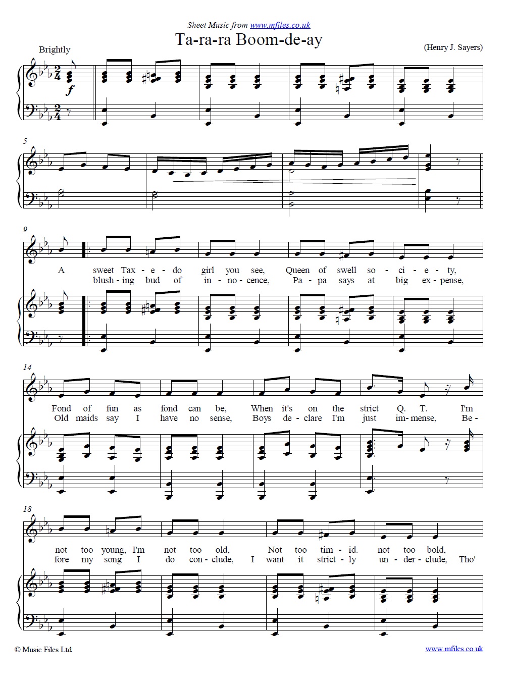 Ta-ra-ra Boom-de-ay (piano/vocal) - click to download sheet music Ta-ra-ra Boom-de-ay (piano/vocal) - sheet music 1st page