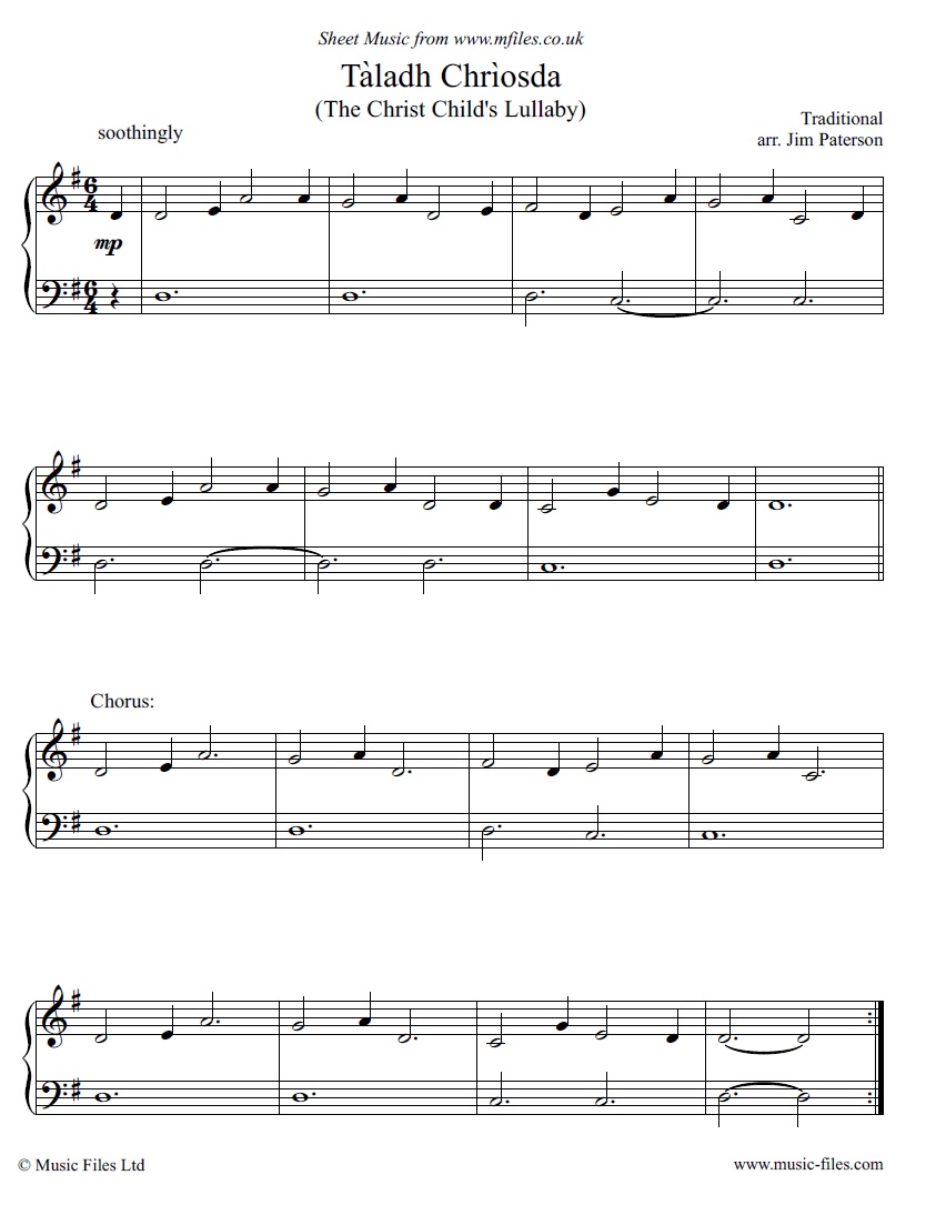 Taladh Chriosda (Christ Child's Lullaby) for Easy Piano  - click to download sheet music Taladh Chriosda (Christ Child's Lullaby) for Easy Piano  - sheet music 1st page