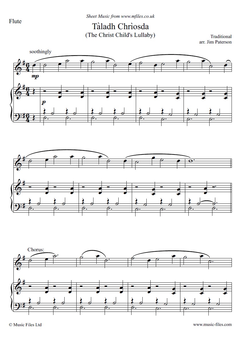 Taladh Chriosda (Christ Child's Lullaby) for Flute and Piano  - click to download sheet music Taladh Chriosda (Christ Child's Lullaby) for Flute and Piano  - sheet music 1st page