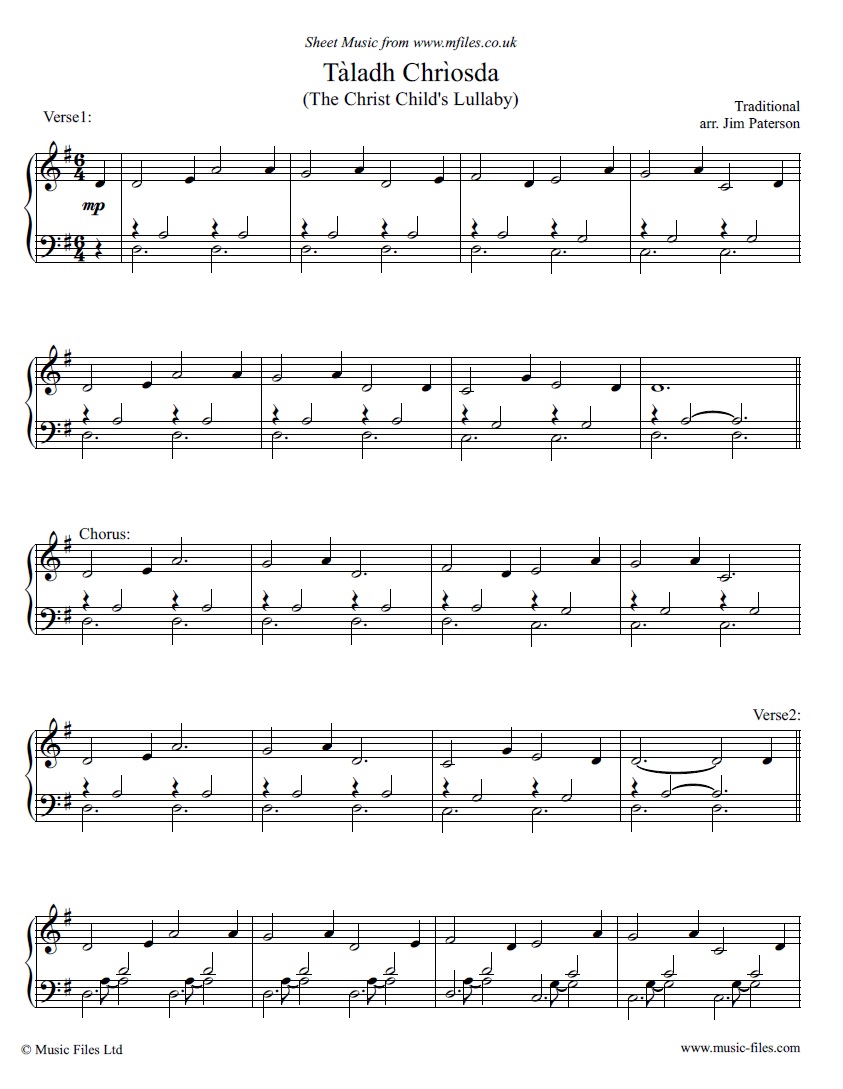 Taladh Chriosda (Christ Child's Lullaby) for Piano  - click to download sheet music Taladh Chriosda (Christ Child's Lullaby) for Piano  - sheet music 1st page