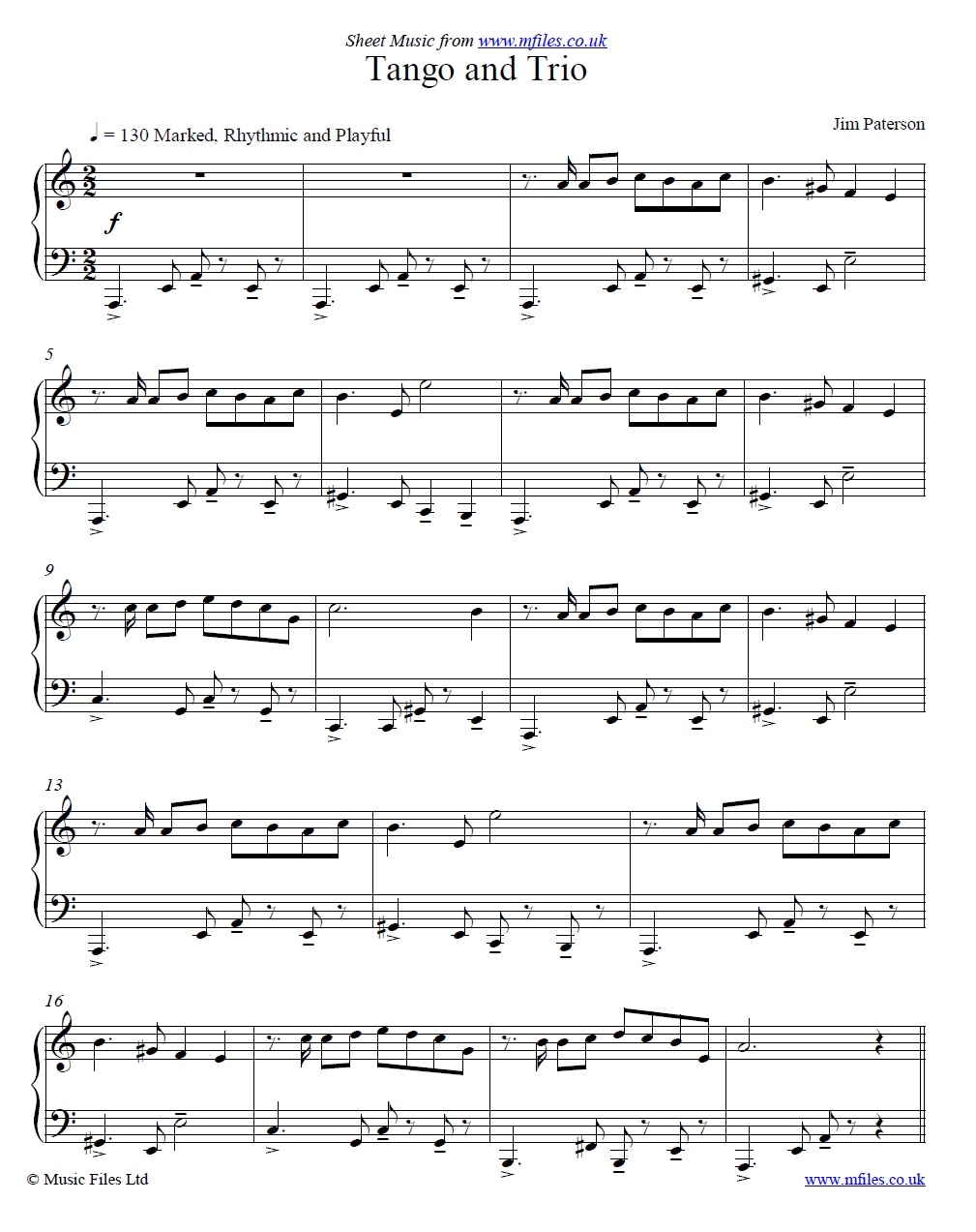 Tango and Trio (Tango 1) by Jim Paterson for piano - click to download sheet music Tango and Trio (Tango 1) by Jim Paterson for piano - sheet music 1st page