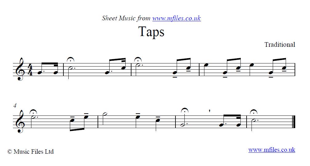 Taps (bugle call) - click to download sheet music Taps (bugle call) - sheet music 1st page