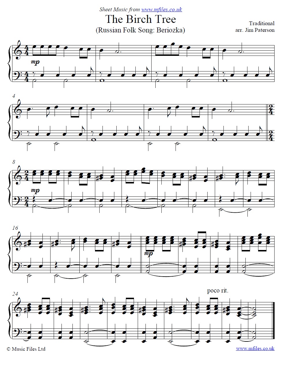 The Birch Tree (Beriozka) for piano - click to download sheet music The Birch Tree (Beriozka) for piano - sheet music 1st page