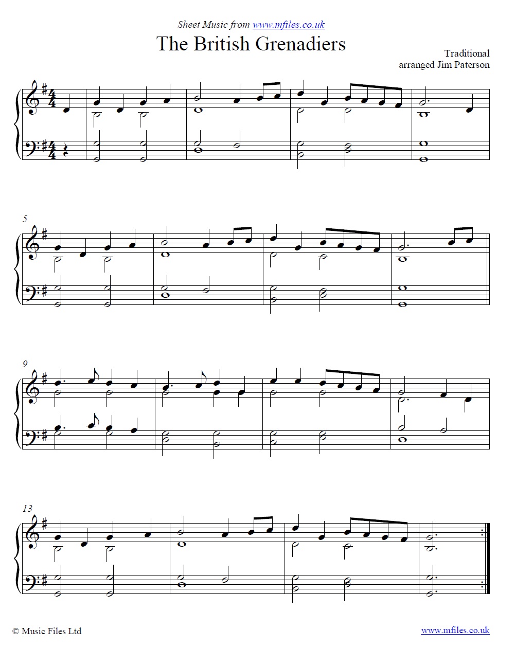 The British Grenadiers for piano - click to download sheet music The British Grenadiers for piano - sheet music 1st page