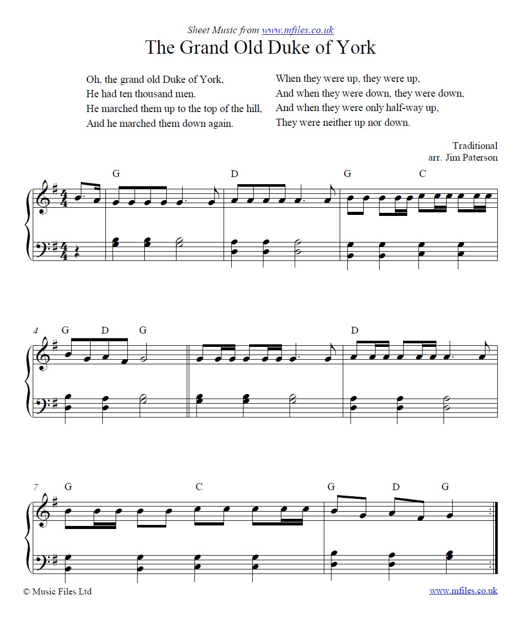 The Grand Old Duke of York for piano - click to download sheet music The Grand Old Duke of York for piano - sheet music 1st page
