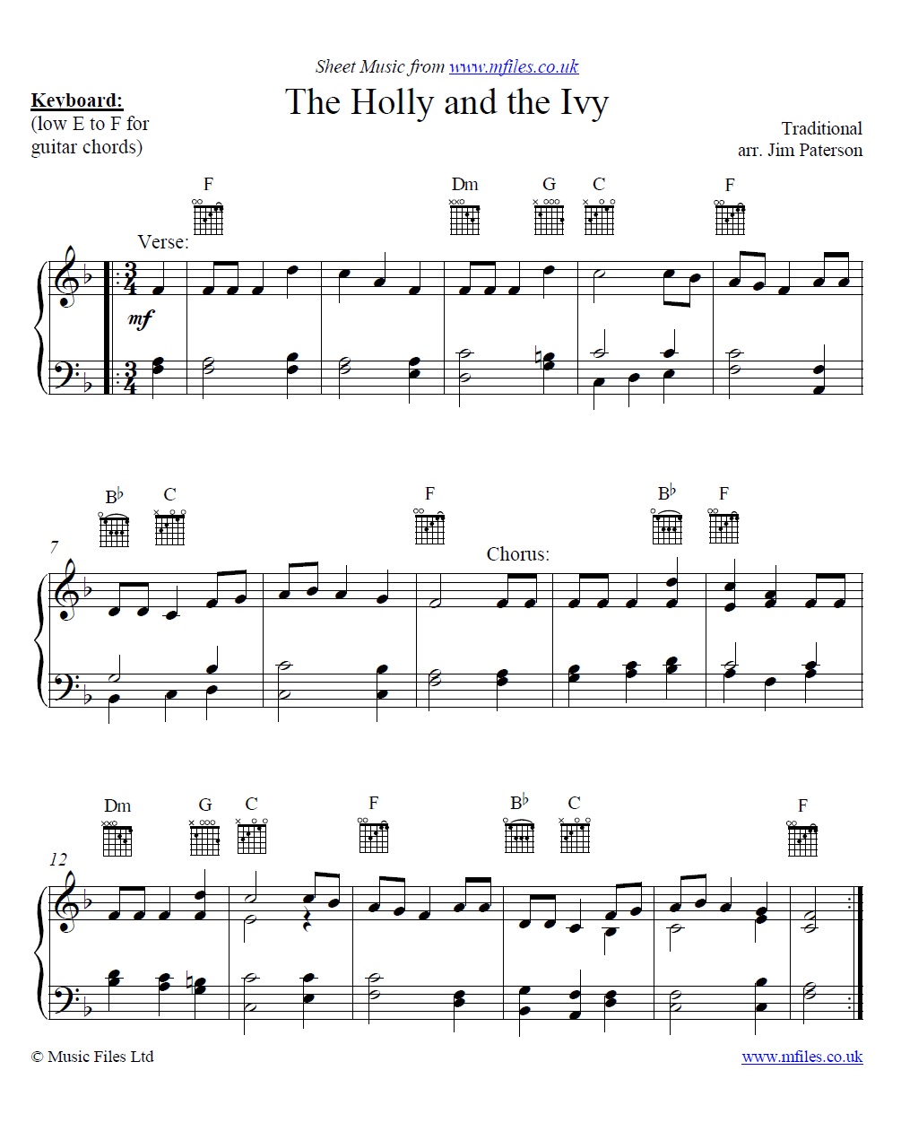 The Holly and the Ivy for piano and various instruments - click to download sheet music The Holly and the Ivy for piano and various instruments - sheet music 1st page