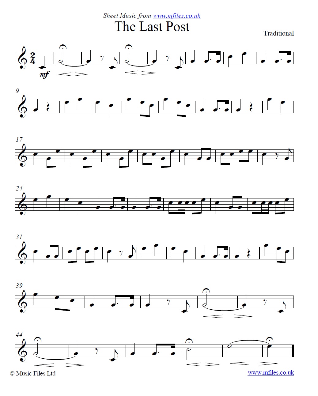 The Last Post (bugle call) - click to download sheet music The Last Post (bugle call) - sheet music 1st page