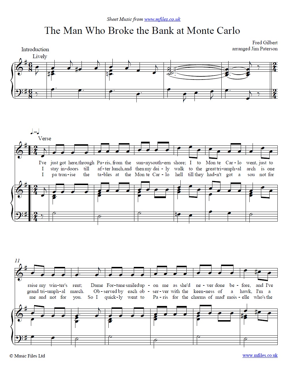 The Man Who Broke the Bank at Monte Carlo (piano/vocal) - click to download sheet music The Man Who Broke the Bank at Monte Carlo (piano/vocal) - sheet music 1st page