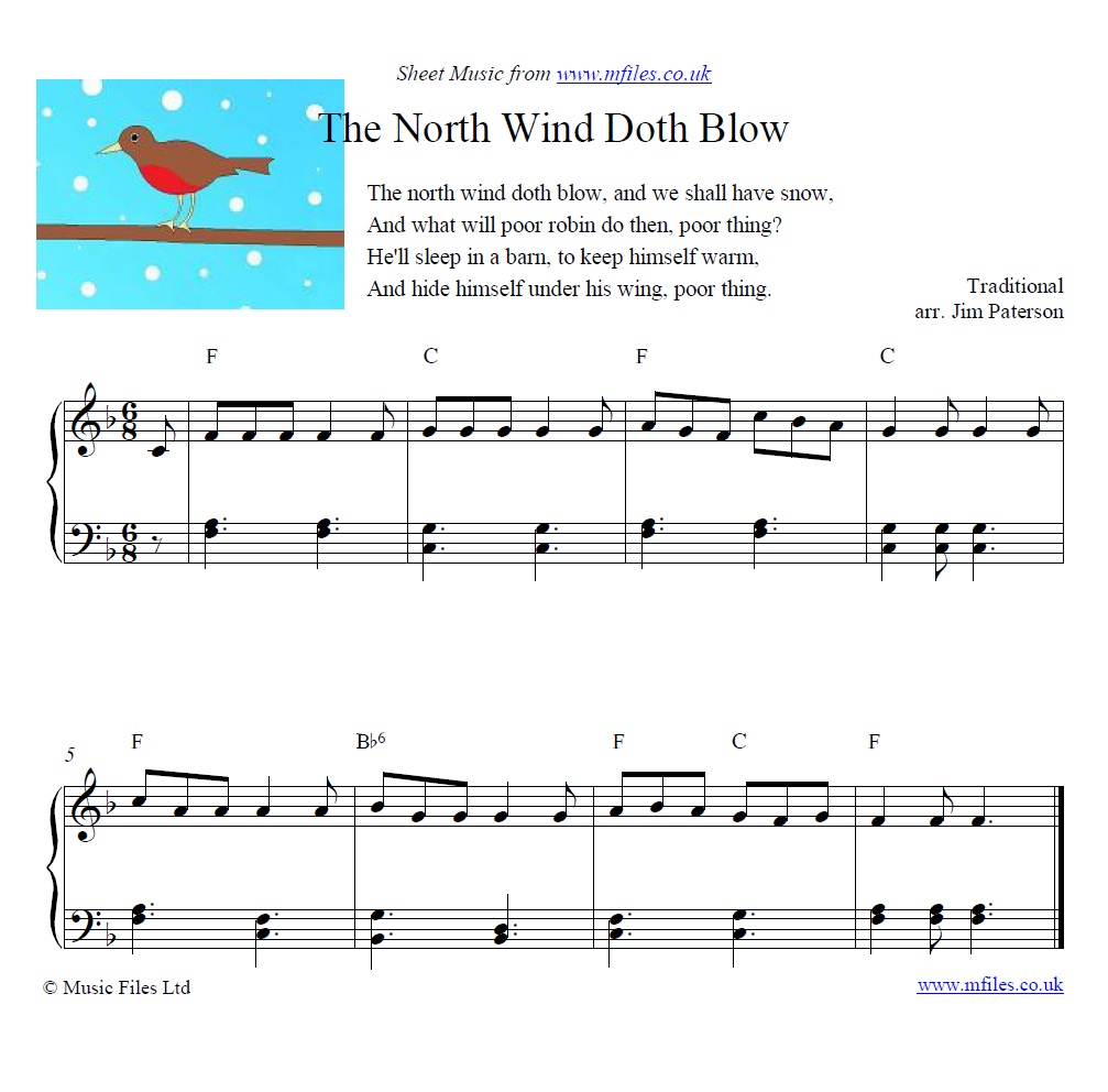 The North Wind Doth Blow for piano - click to download sheet music The North Wind Doth Blow for piano - sheet music 1st page