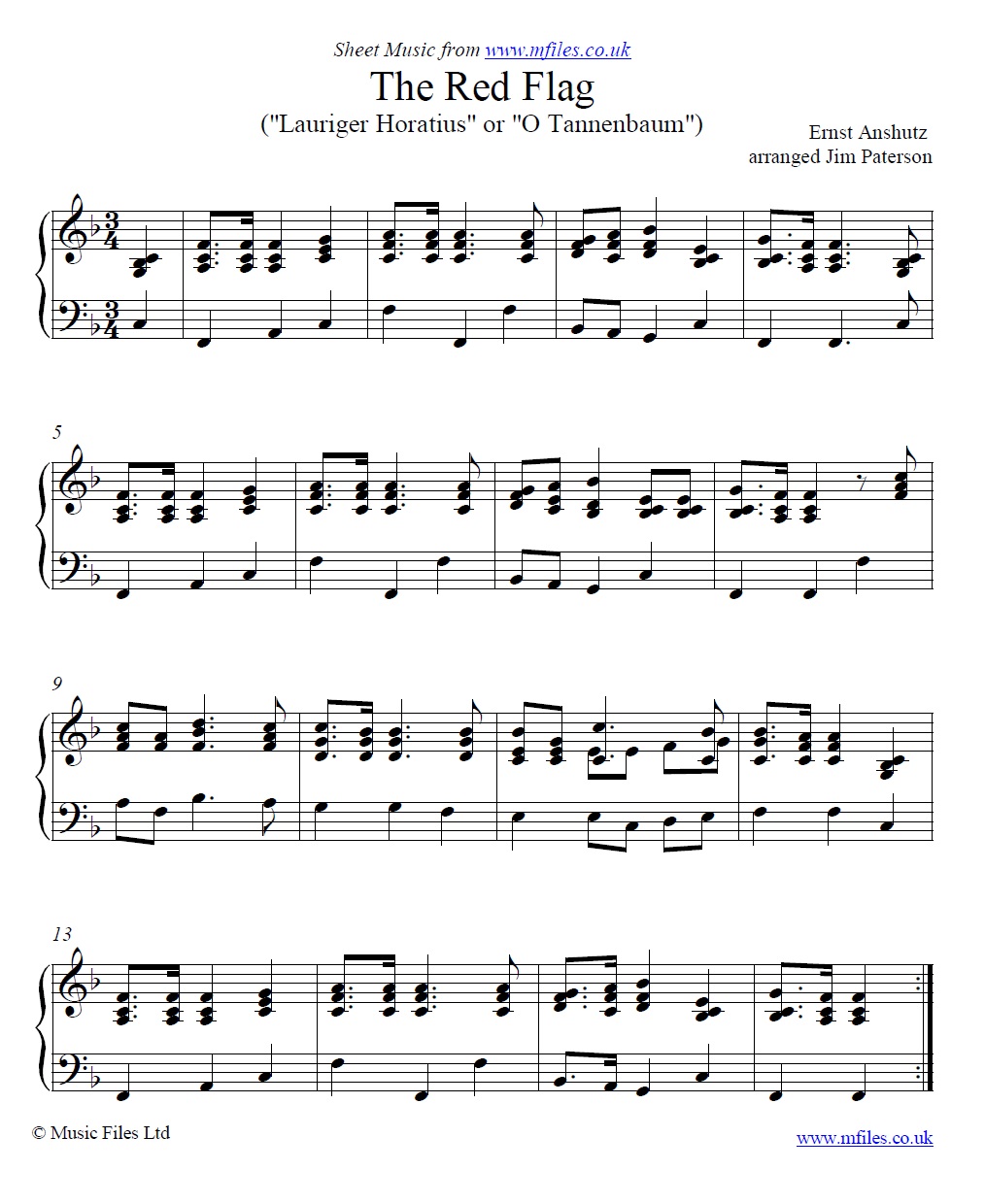 The Red Flag (based on 'O Tannenbaum') for piano - click to download sheet music The Red Flag (based on 'O Tannenbaum') for piano - sheet music 1st page