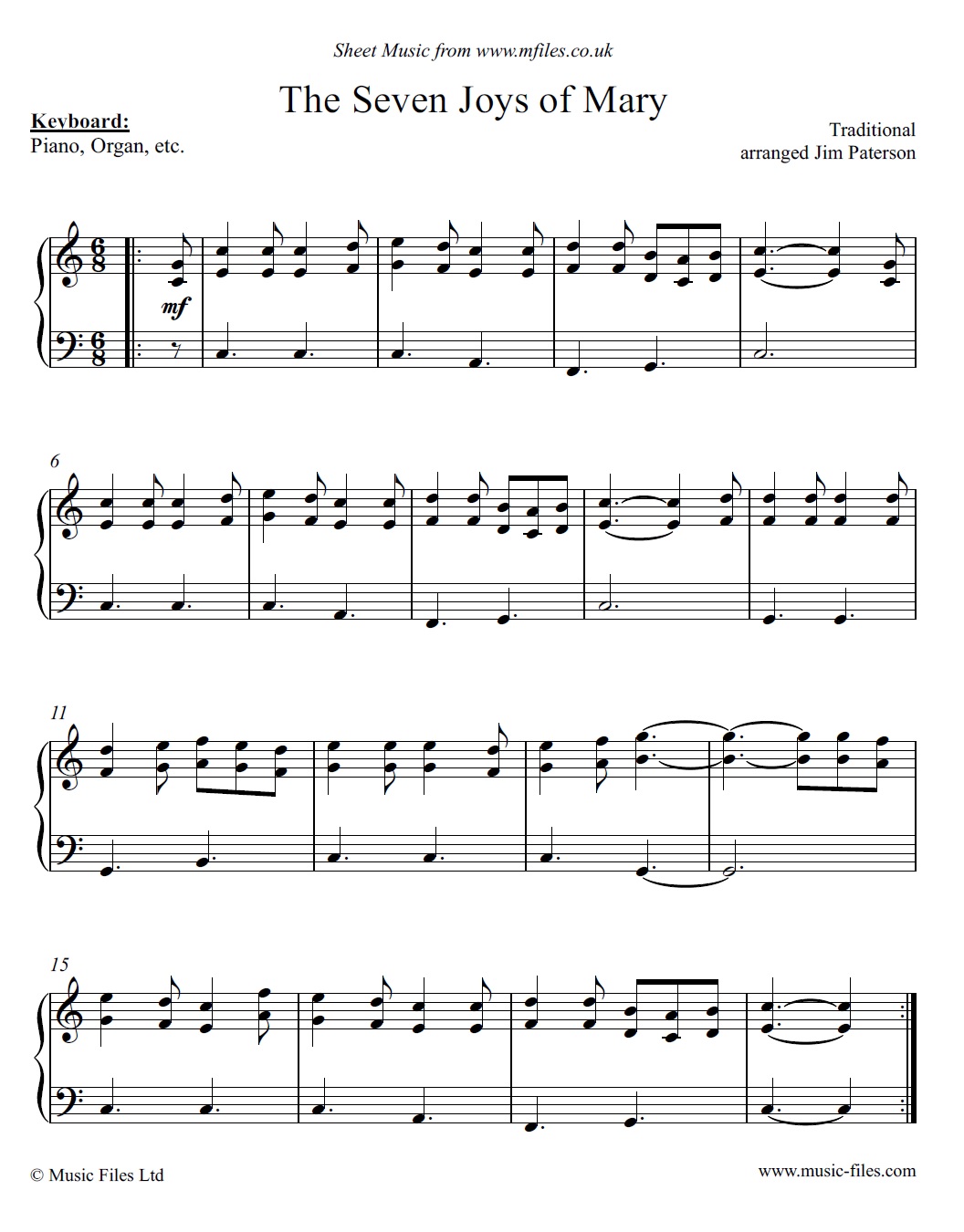 The Seven Joys of Mary for piano - click to download sheet music The Seven Joys of Mary - piano sheet music 1st page