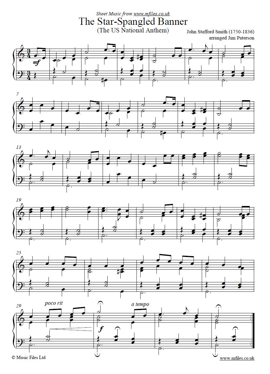 The Star-Spangled Banner for piano - click to download sheet music The Star-Spangled Banner for piano - sheet music 1st page
